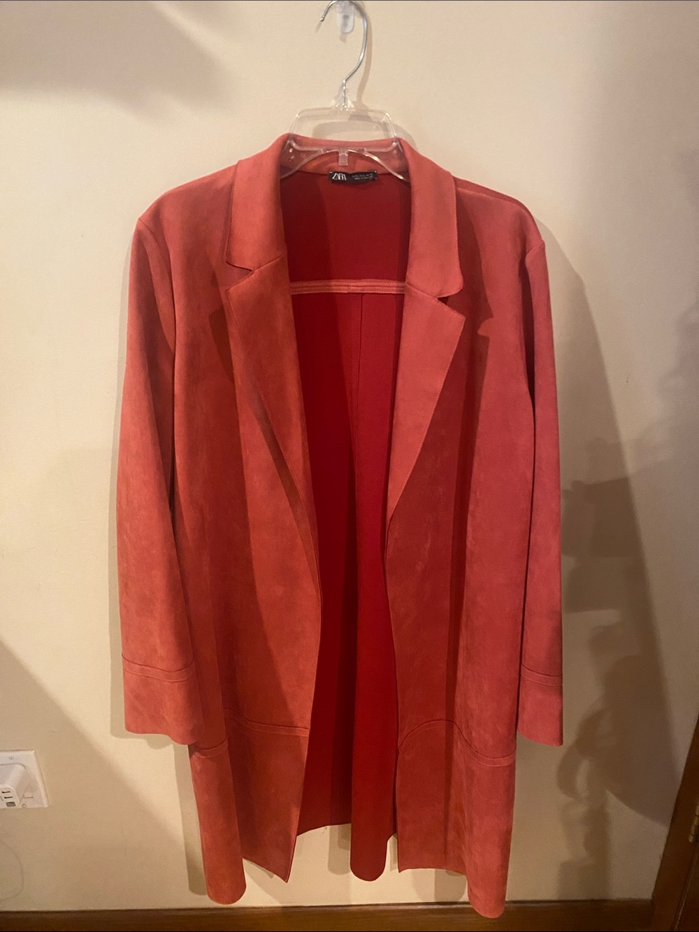 Zara Faux Suede Open Front Long Coat